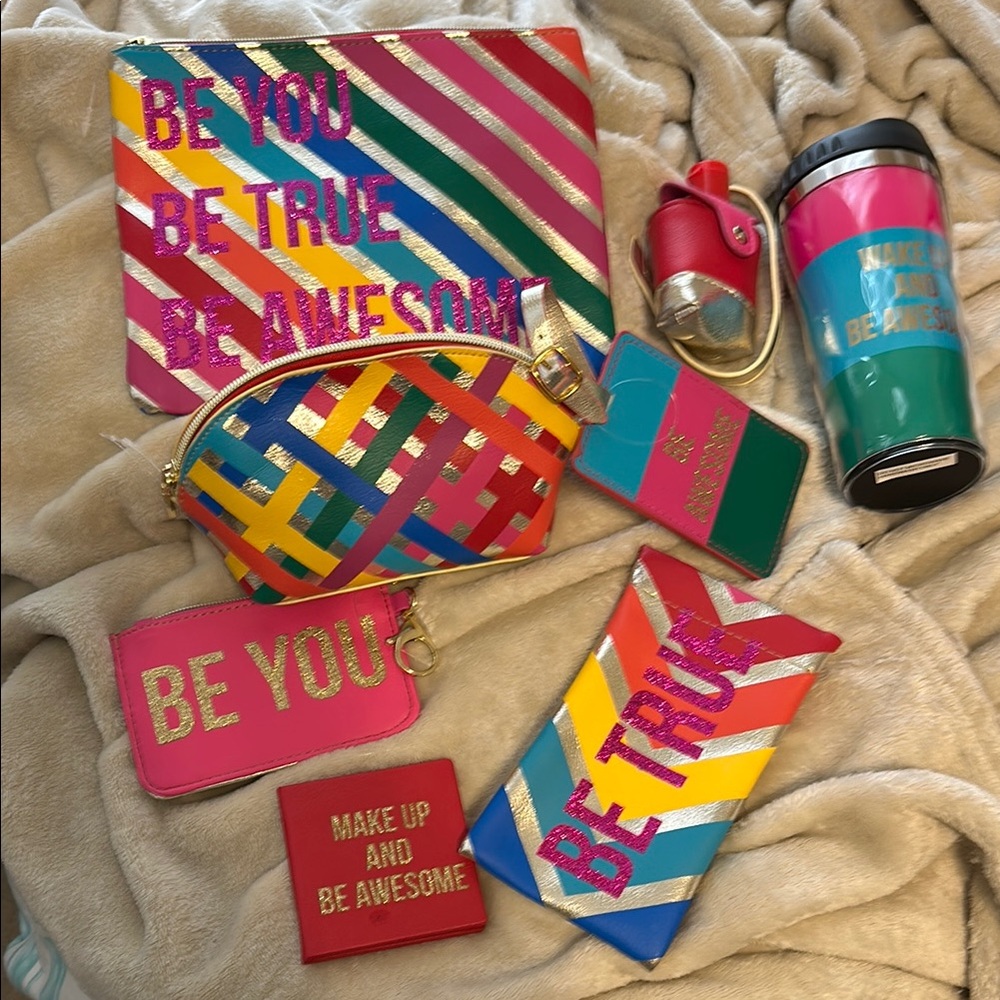 Multi set makeup bags, luggage tag, mirror, card holder, cup, sanitizer holder…